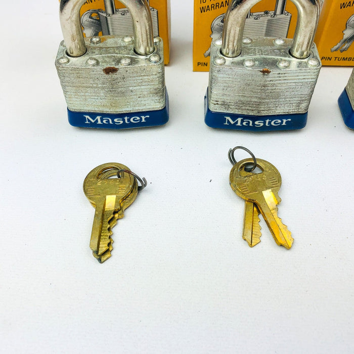 3ct Vintage No 1 Master Lock Padlock 1-1/4" Shackle New NOS Keyed Alike 2943 6