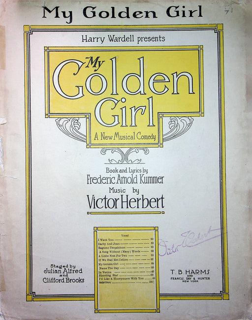 Victor Herbert Antique Sheet Music My Golden Girl Musical Comedy Frederic Kummer 1