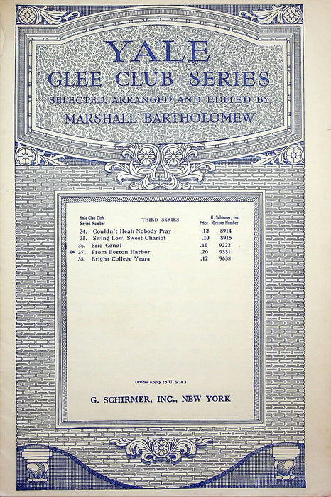 Sheet Music Yale Glee Club From Boston Harbor 1945 Bartholomew Sea Chantey Song 1