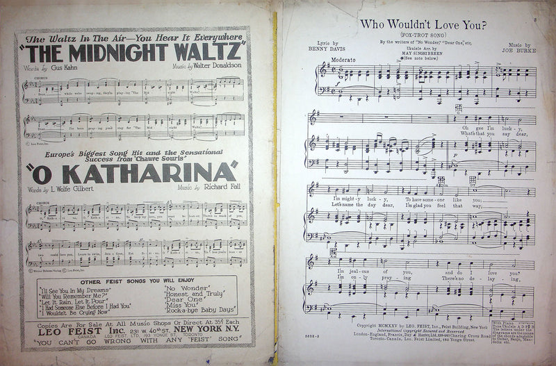 Sheet Music Who Wouldn't Love You Benny Davis Joe Burke 1925 Foxtrot Song 2