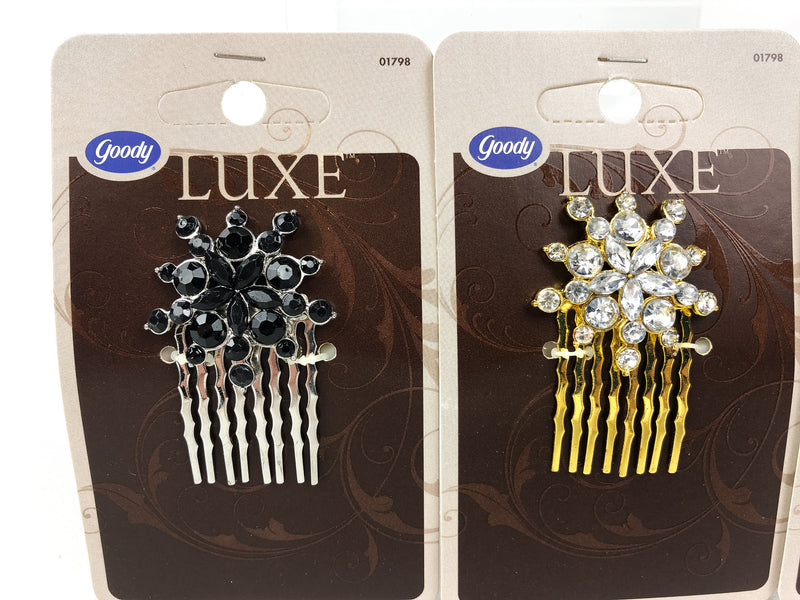 3-Pack Goody Side Hair Comb Clip Luxe Starburst Snowflake Rhinestone 01798