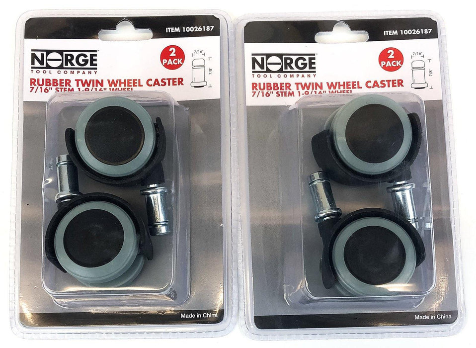 Lot of 4 Norge Rubber Twin Wheel Caster 7/16" Stem 1-9/16" Wheel #10026187 1