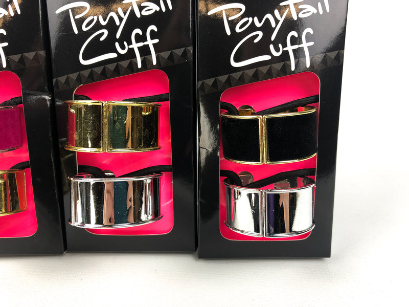 6-CT Scunci Ponytail Holder Cuff Hinged Hair Tie Black Pink Velvet Gold Silver