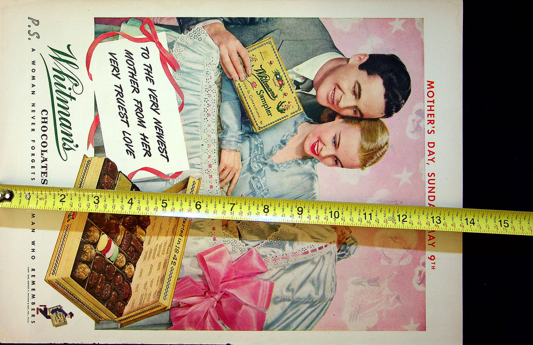 1950 Whitman's Chocolate Sampler Print Ad Mother's Day 14"x10"