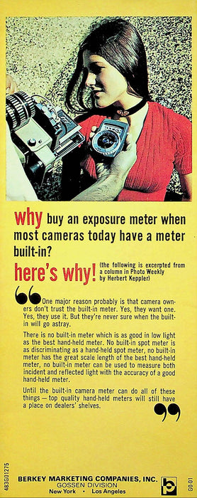 1975 Gossen Precision Exposure Meter Brochure Luma Pro, Panlux, Super Pilot