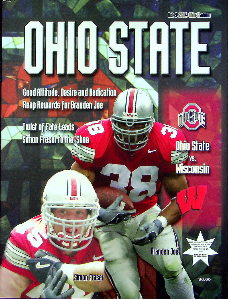 Ohio State Buckeye Football Program Oct 9 2004 Vs. Wisconsin Badgers Branden Joe