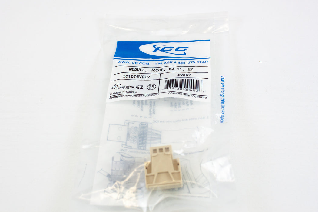 RJ11 Modular Voice Connector ICC IC1076V0IV EZ Ivory New In Package