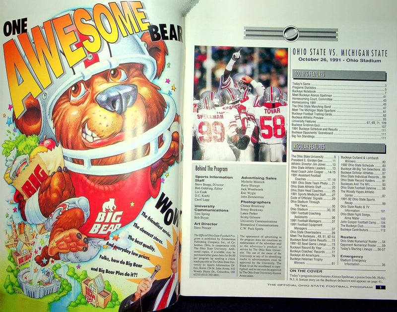 Ohio State Buckeye Football Program October 26 1991 Vs. Michigan State Spartans
