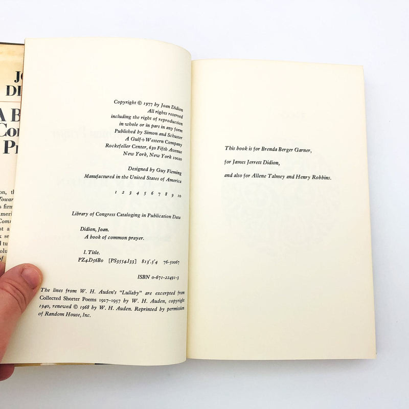A Book Of Common Prayer Hardcover Joan Didion 1977 1st Edition 1st Printing Cp 1 8