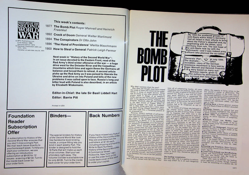 History Second World War WW2 Magazine 1974 Part 68 Bomb Plot General Stolen 3