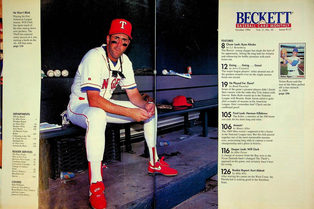 Beckett Baseball Magazine Oct 1994 # 115 Matt Williams Ryan Klesko Javy Lopez 2
