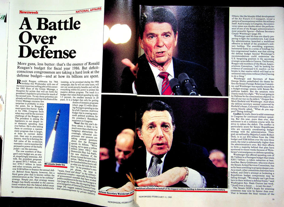 Newsweek Magazine February 11 1985 Reagan Defense Budget MX Missile Pope John 2 3