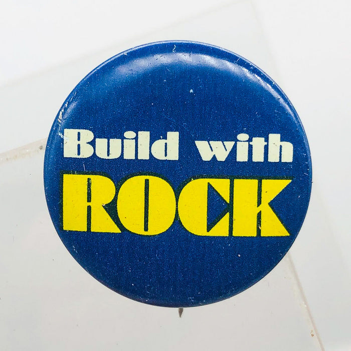 Build With Rock Button Pinback 1" Indiana Dem. Lt. Governor Robert Rock 1960s 3