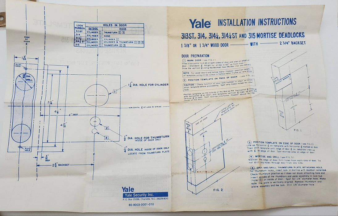 Yale Mortise Lock Set No 313 ST Satin Bronze 2-3/4 BS 1-3/8 to 1-3/4 Doors