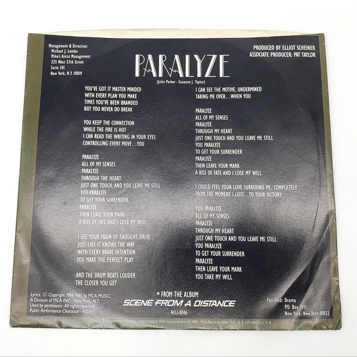 Drama Paralyze Single Record RCA 1985 PB-14114 2
