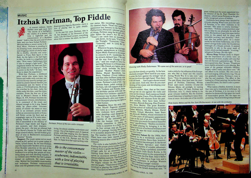Newsweek Magazine April 14 1980 Itzhak Perlman Israeli Michael Landon Kodak Ad 3