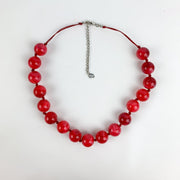 Cherry Red Marble Swirl Large Round Beaded Necklace by Icing 1