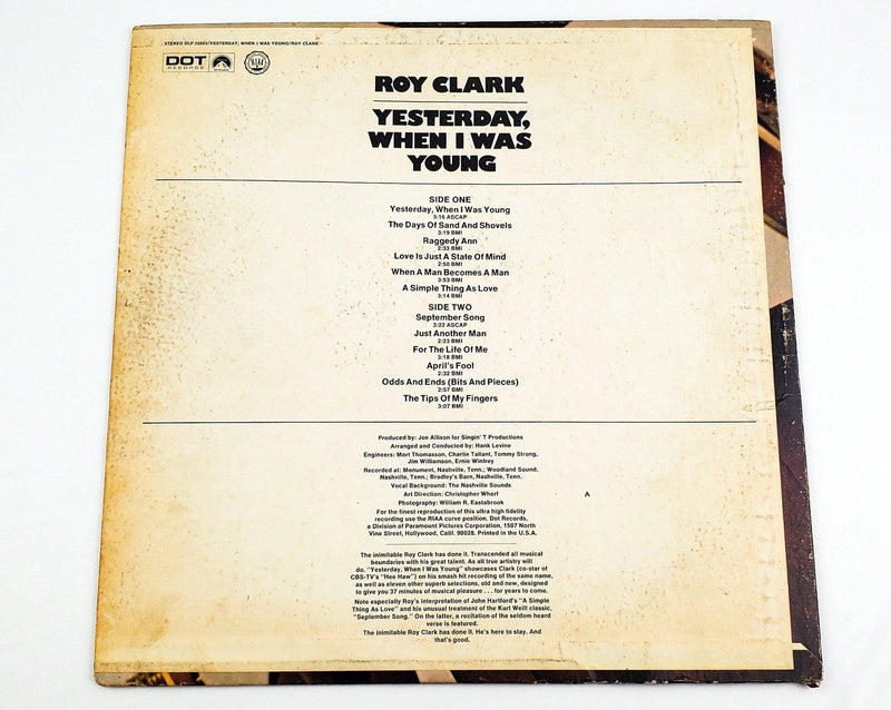 Roy Clark Yesterday, When I Was Young 33 LP Record Dot 1969 2