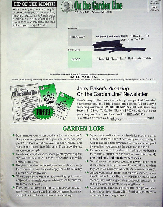 On The Garden Line Magazine March 1998 Old time Fertilizer, Growing Grape Vines