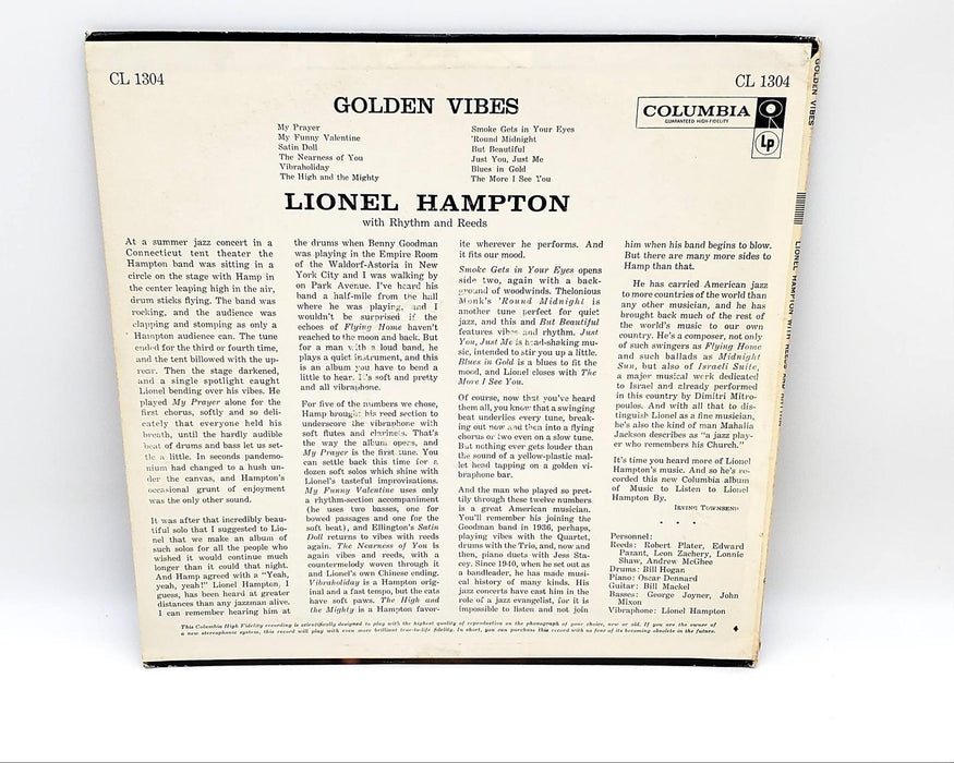 Lionel Hampton Golden Vibes 33 RPM LP Record Columbia 1959 CL 1304 2