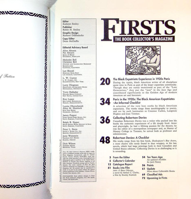Firsts Magazine January 2001 Vol 11 No 1 Collecting Robertson Davies 2