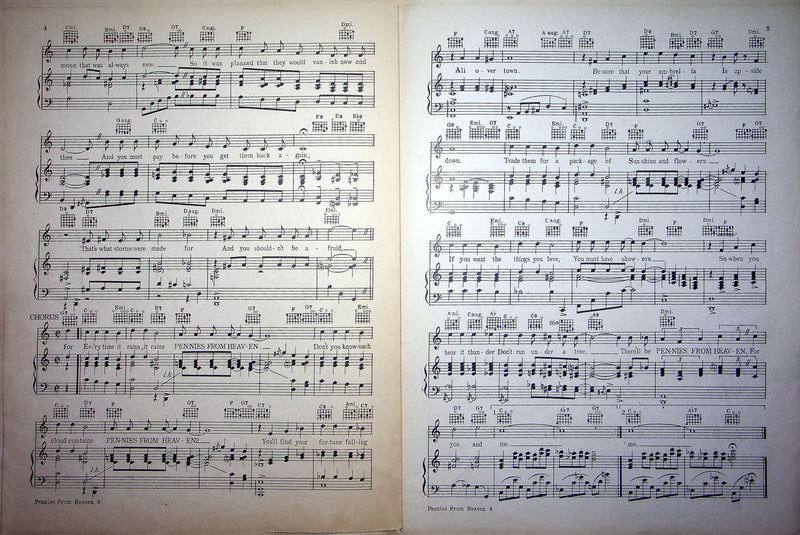 Vintage Sheet Music Pennies From Heaven Bing Crosby 1936 Burke Johnston Piano 4