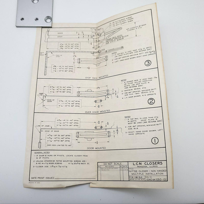 LCN 1040-18 Closer Bracket Drop Plate Aluminum Finish For 1040 Closer NOS