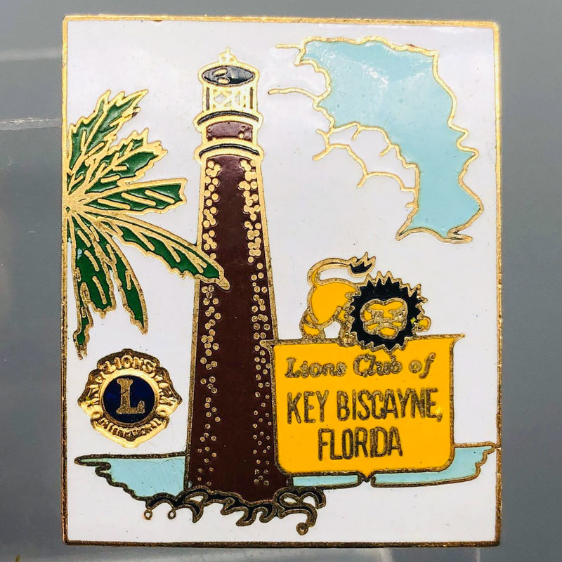 Vintage Lions Club Lapel Pin Key Biscayne Florida Lighthouse Ocean Palm Tree