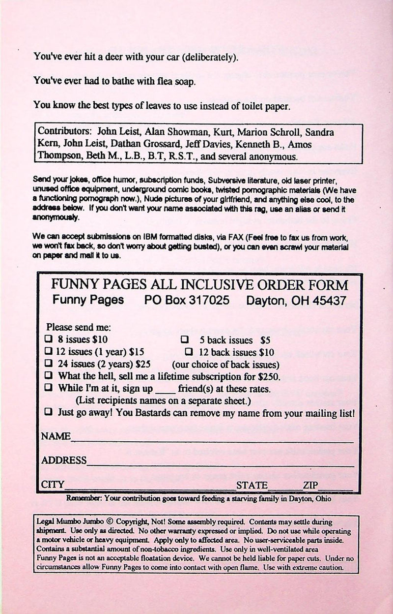 Funny Pages Zine 1993 # 47 Dayton Ohio Humor Zine 2