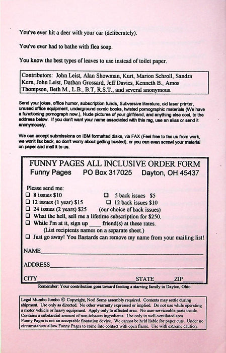 Funny Pages Zine 1993 # 47 Dayton Ohio Humor Zine 2