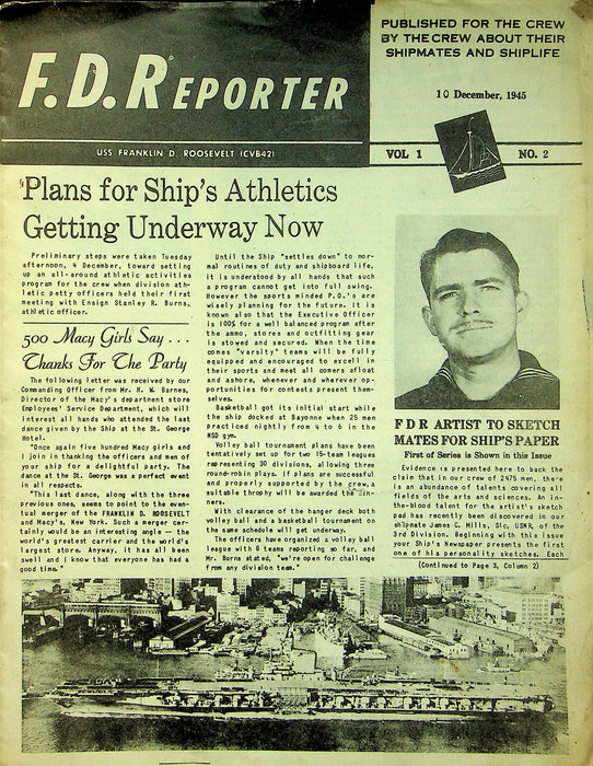 FD Reporter Ship Newspaper USS FD Roosevelt 1945 December WW2 Navy James C Mills