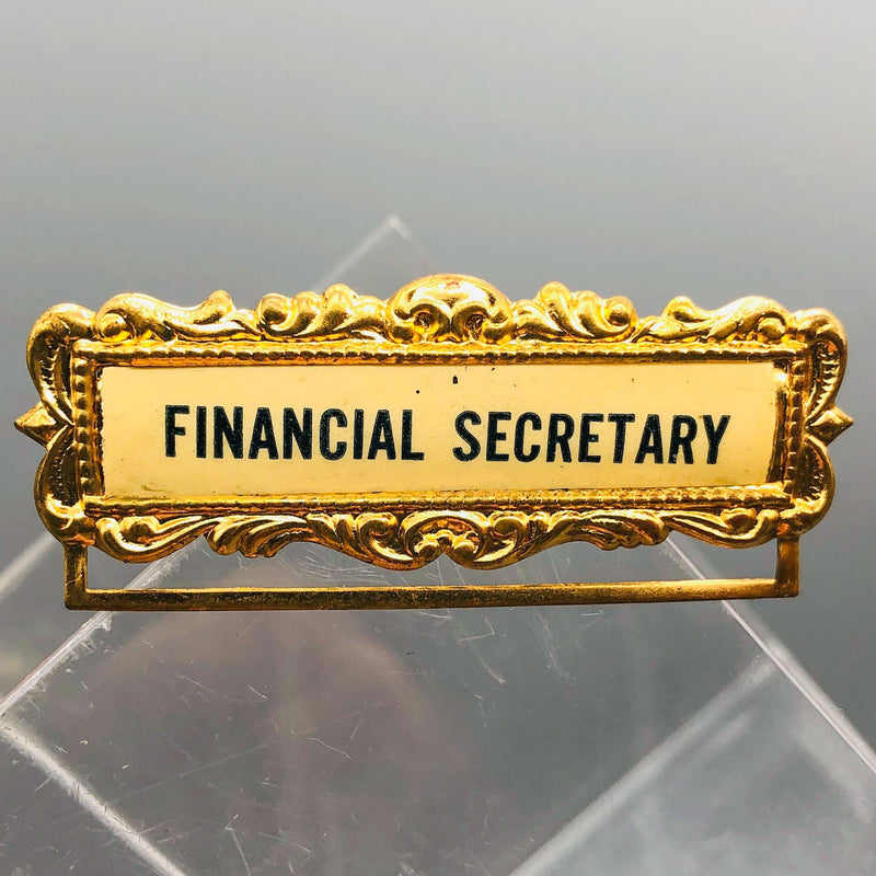Ribbon Holder Pin Badge Vintage ID Name Tag Button Financial Secretary Brooch