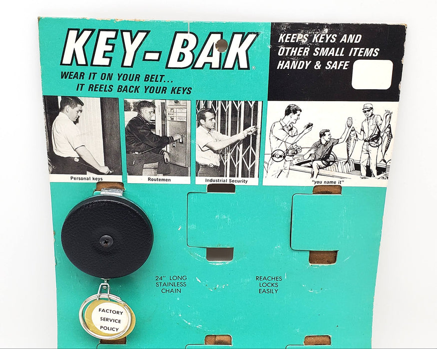1960s Key-Bak Retractable Key Chain West Coast Chain & Store Stand Display 11.5"