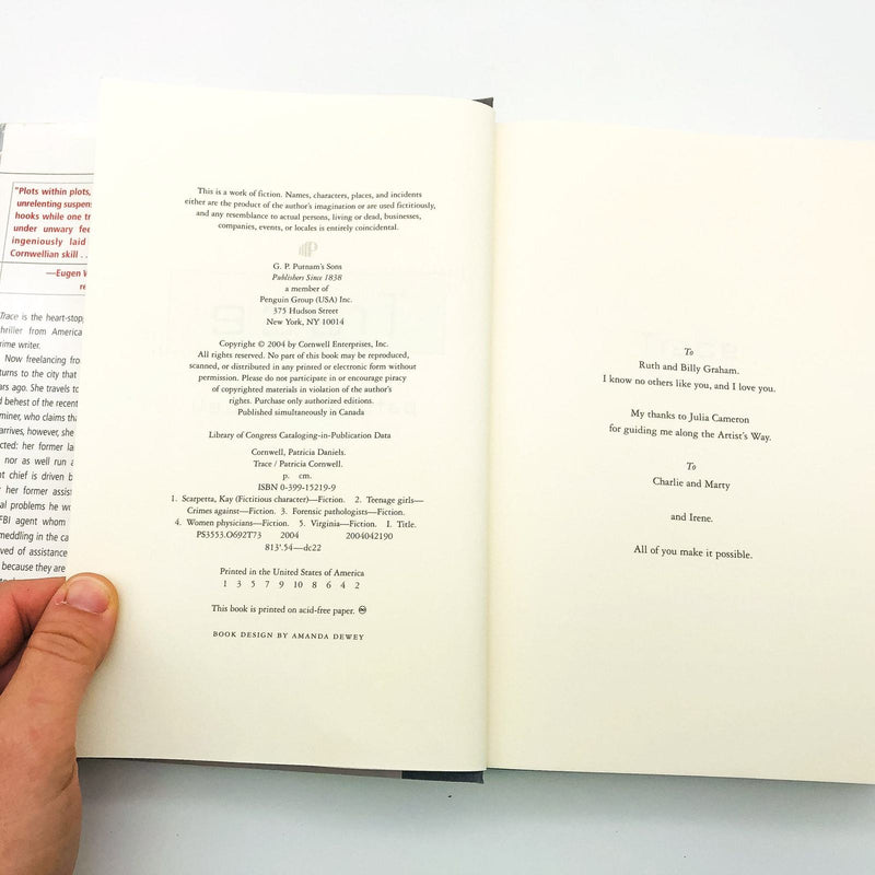 Trace Hardcover Patricia Cornwell 2004 Forensic Pathologist Crime Thriller 9