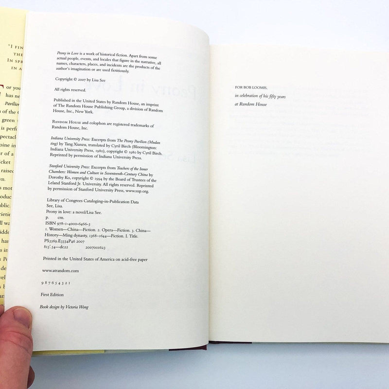 Peony In Love Hardcover Lisa See 1997 17th Century China Forbidden Love 1st Ed 8