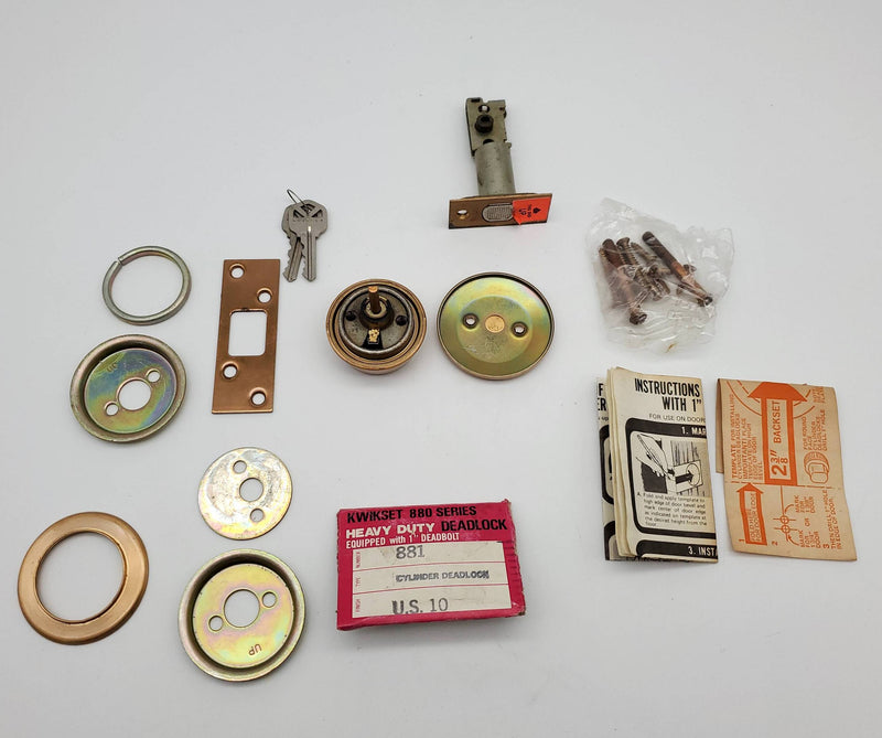 Kwikset Single Cylinder Deadbolt Satin Bronze Model 881 Auxiliary with Blank NOS