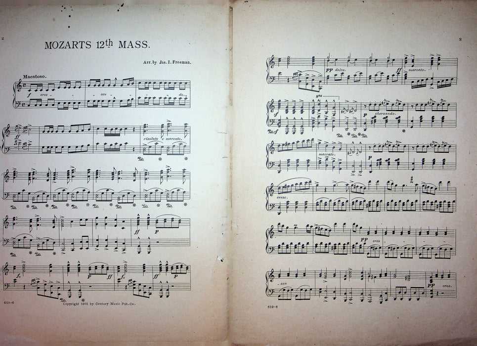 Gloria 12th Mass Mozart Vintage Sheet Music Jas I Freeman 1901 Century Music Co 2