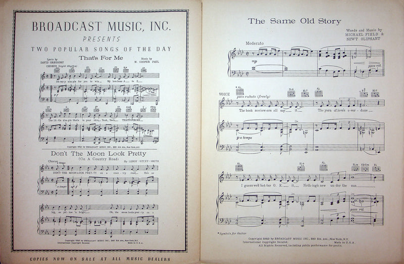 Sheet Music The Same Old Story Michael Field Newt Oliphant 1940 Broadcast Music 2