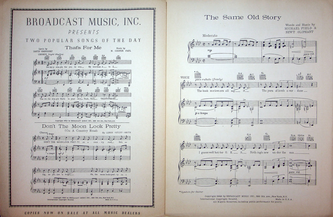 Sheet Music The Same Old Story Michael Field Newt Oliphant 1940 Broadcast Music 2