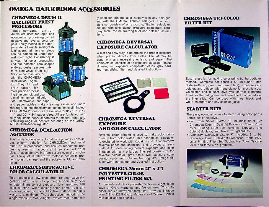 1977 Omega Darkroom Equipment Brochure Filters, B600 & System 66 Enlargers,