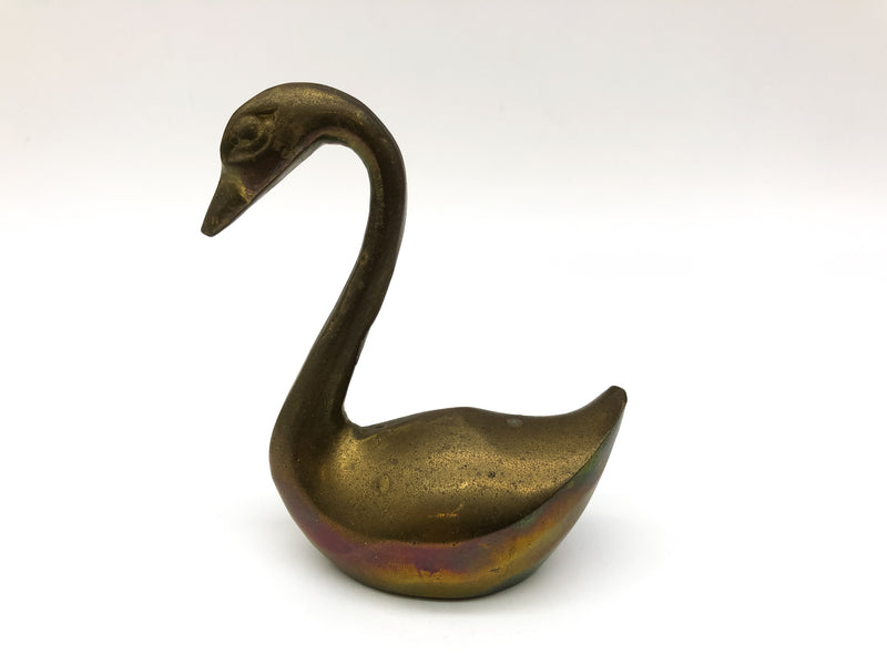 Vintage Solid Brass Swan Goose Figurine Statue India Mid Century Modern 3.5in