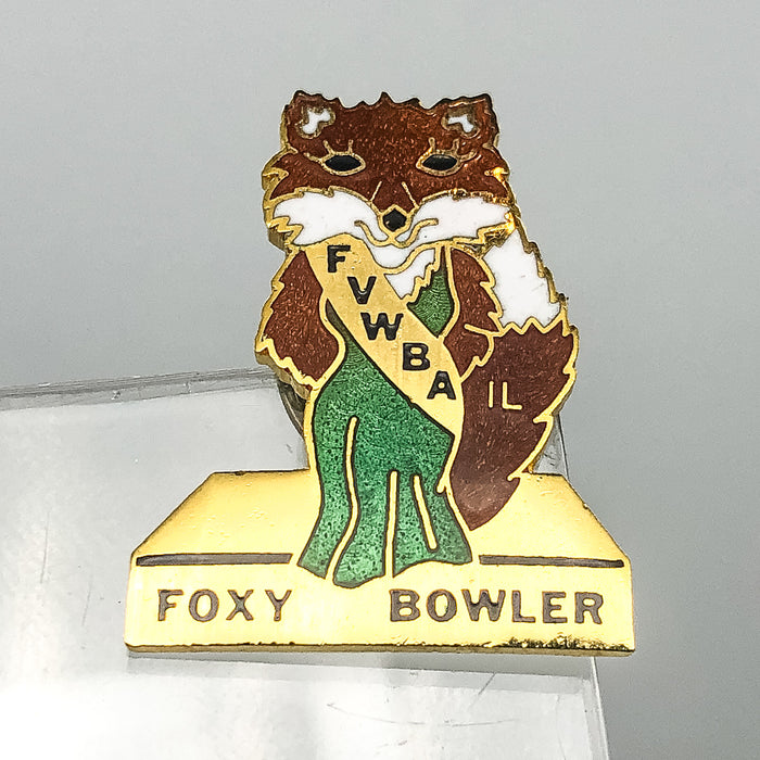 Womens Bowling Association Lapel Pin Pinback FVWBA Foxy Bowler Fox in Dress