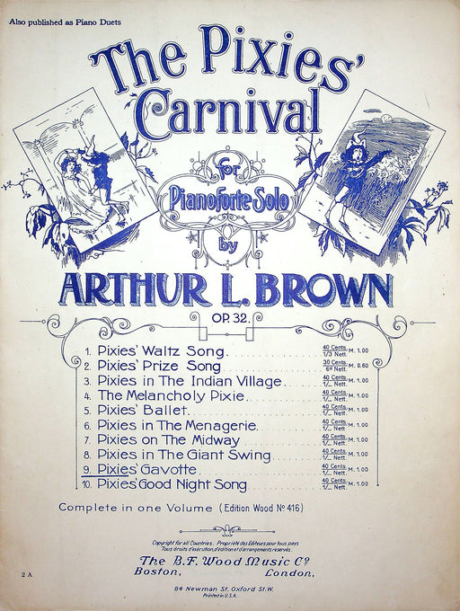 Sheet Music The Pixies Carnival Arthur L Brown 1906 Pianoforte Gavotte 1