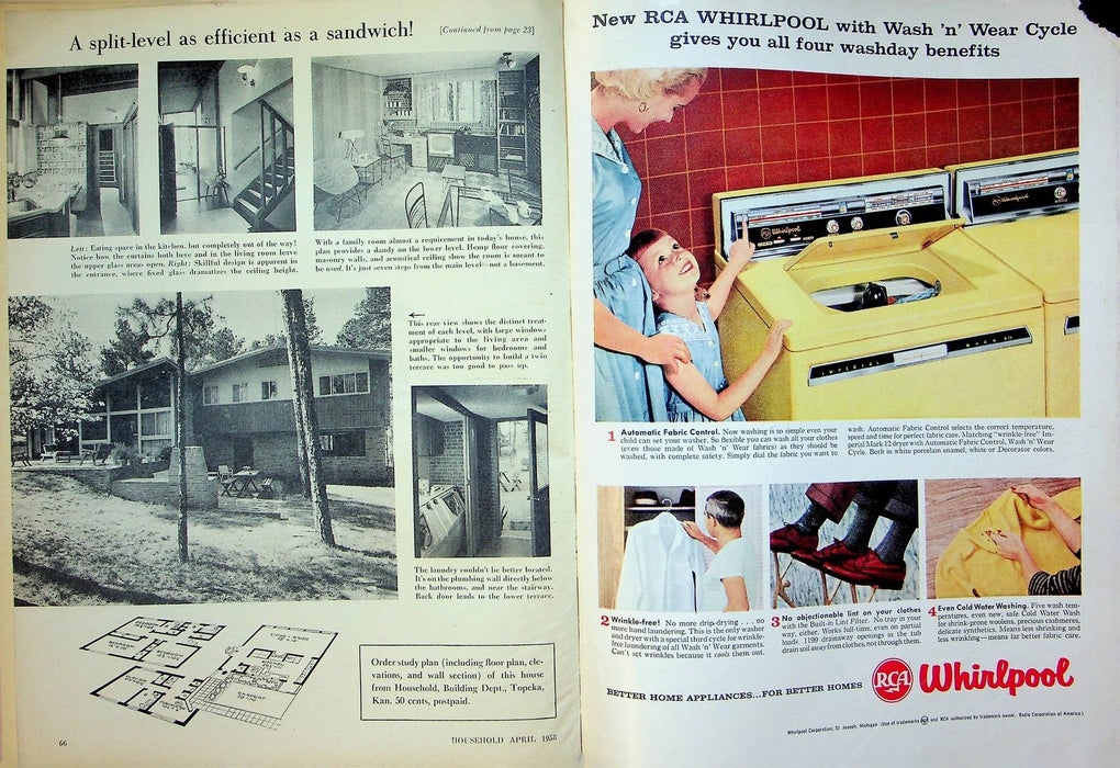 Household Magazine April 1958 Split Level Floor Plan House One Bowl Jelly Roll 6