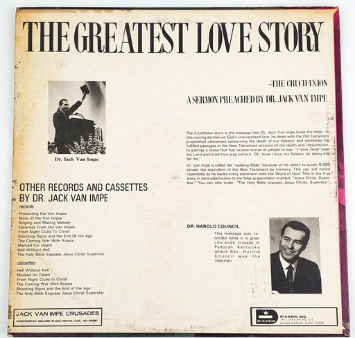 Dr. Jack Van Impe The Greatest Love Story Record 33 RPM LP Diadem Records 1978 2