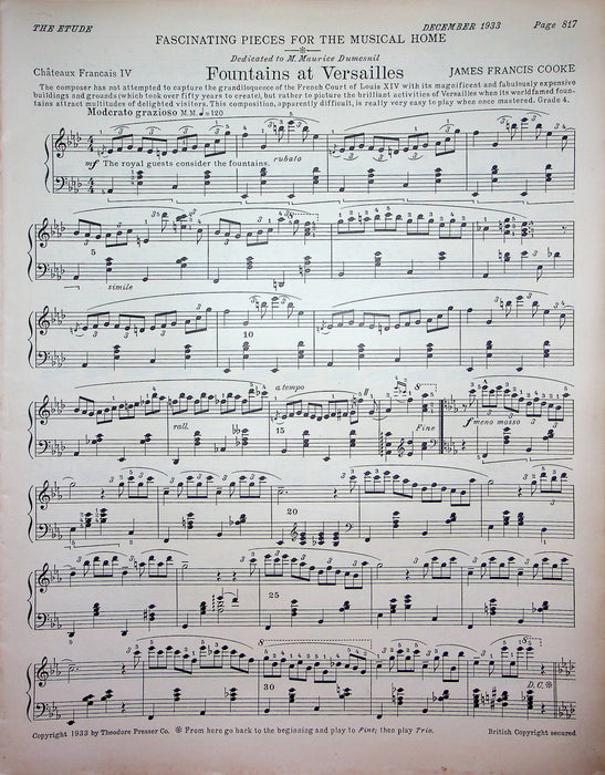 Scherzo Sonato Op 28 Sheet Music Piano Song Beethoven Chopin 1933 Etude Mag 1