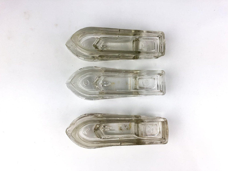 3 Glass Military Boats Candy Container Clear Bottom Open Serialized 10, 11, 12 9