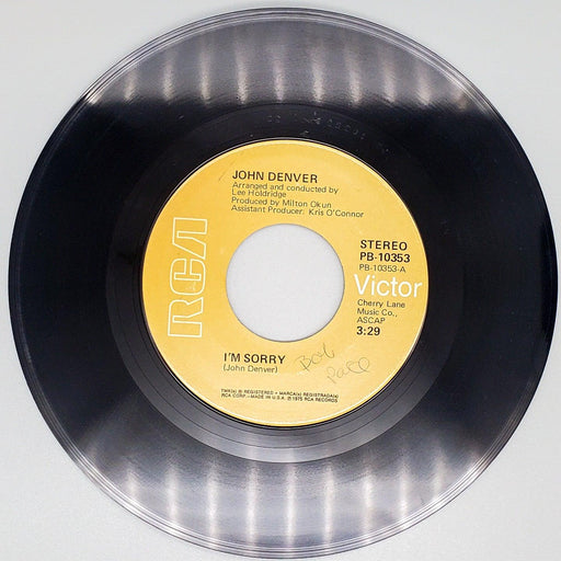 John Denver I'm Sorry / Calypso Record 45 RPM Single PB 10353 RCA 1975 1