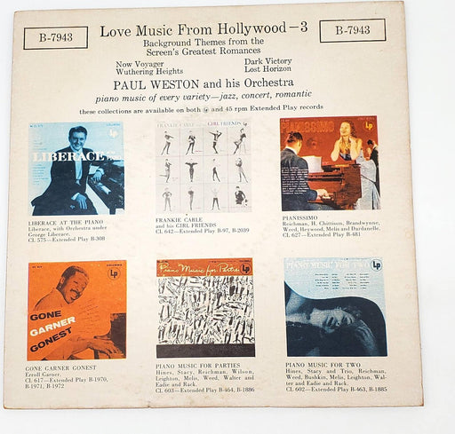 Paul Weston & Orchestra Love Music From Hollywood 45 RPM EP Record Columbia 1956 2