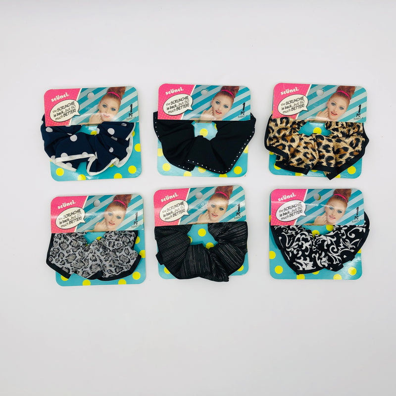 6-Pack Scunci Original Scrunchies Hair Ties Black Polka Dotted Animal 52651P